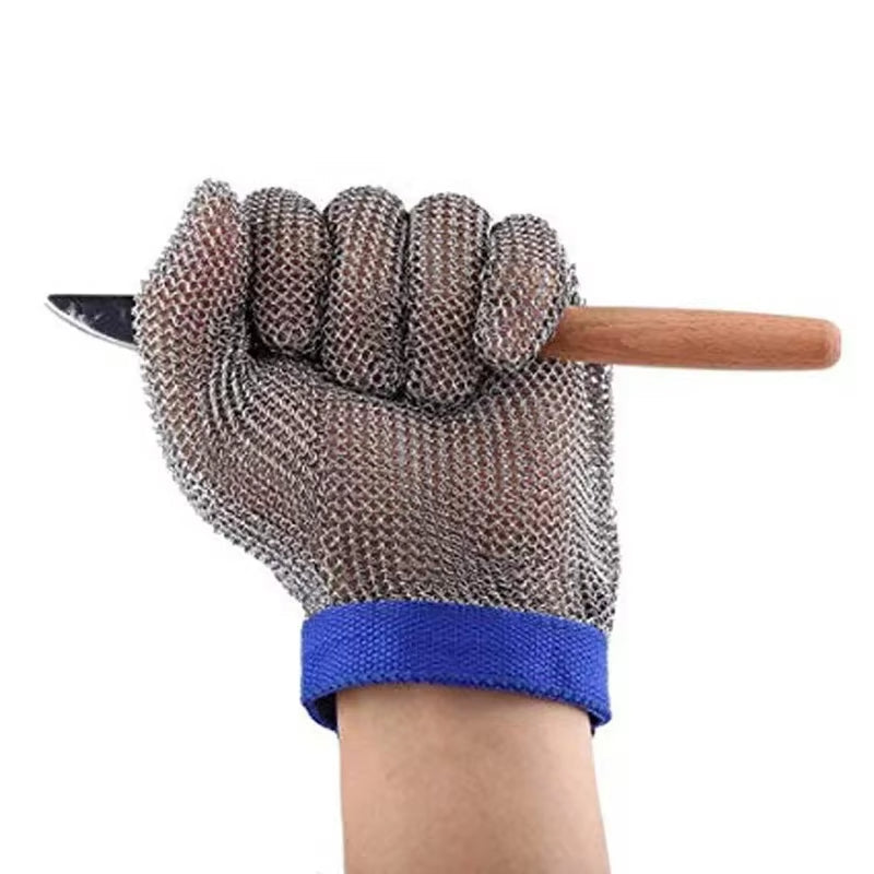 Cut-Resistant Glove ANSI A9 Stainless Steel Mesh Adjustable Wristband