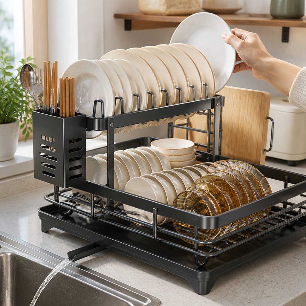 Cutlery And Cutting Board Holders Dish Drying Rack (2-Tier)