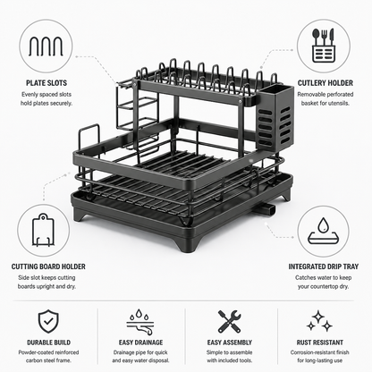 Cutlery And Cutting Board Holders Dish Drying Rack (2-Tier)