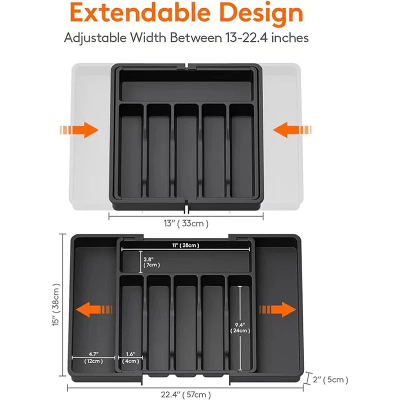 Cutlery Drawer Organizer Adjustable 13-22.4 Inch Non-Slip & Dishwasher-Safe