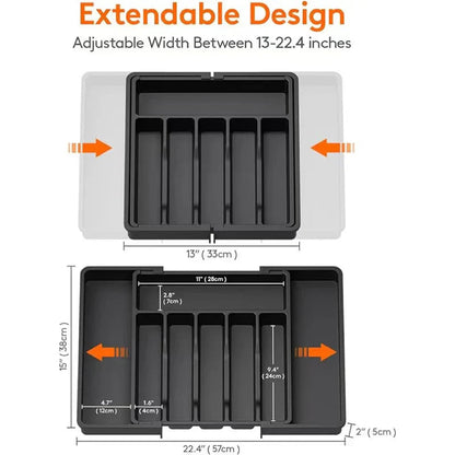 Cutlery Drawer Organizer Adjustable 13-22.4 Inch Non-Slip & Dishwasher-Safe
