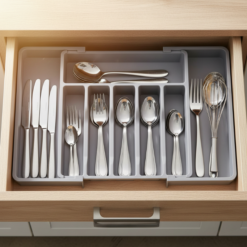 Cutlery Drawer Organizer Adjustable 13-22.4 Inch Non-Slip Food-Safe PP