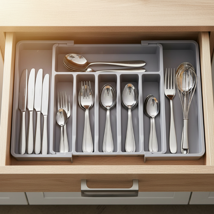 Cutlery Drawer Organizer Adjustable 13-22.4 Inch Non-Slip Food-Safe PP
