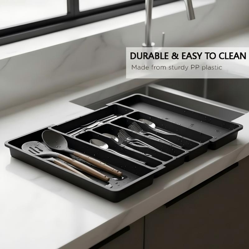 Cutlery Drawer Organizer Adjustable 13-22.4 Inch Non-Slip Food-Safe PP