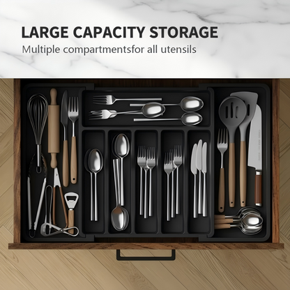 Cutlery Drawer Organizer Adjustable 13-22.4 Inch Non-Slip Food-Safe PP