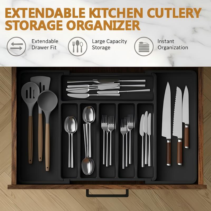 Cutlery Drawer Organizer Adjustable 13-22.4 Inch Non-Slip Food-Safe PP