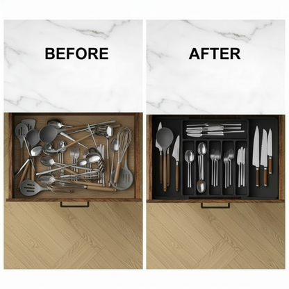 Cutlery Drawer Organizer Adjustable 13-22.4 Inch Non-Slip Food-Safe PP