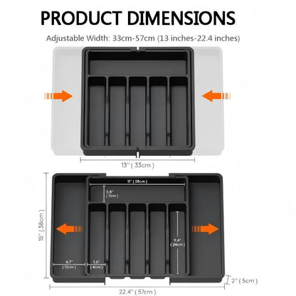 Cutlery Drawer Organizer Adjustable 13-22.4 Inch Non-Slip Food-Safe PP