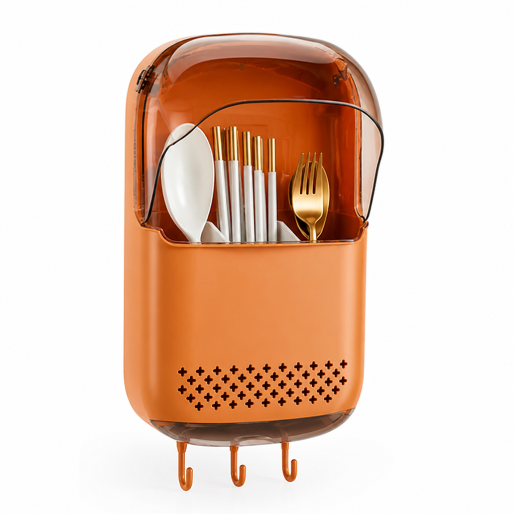 Cutlery Holder Wall-Mount No-Drill Dustproof Lid
