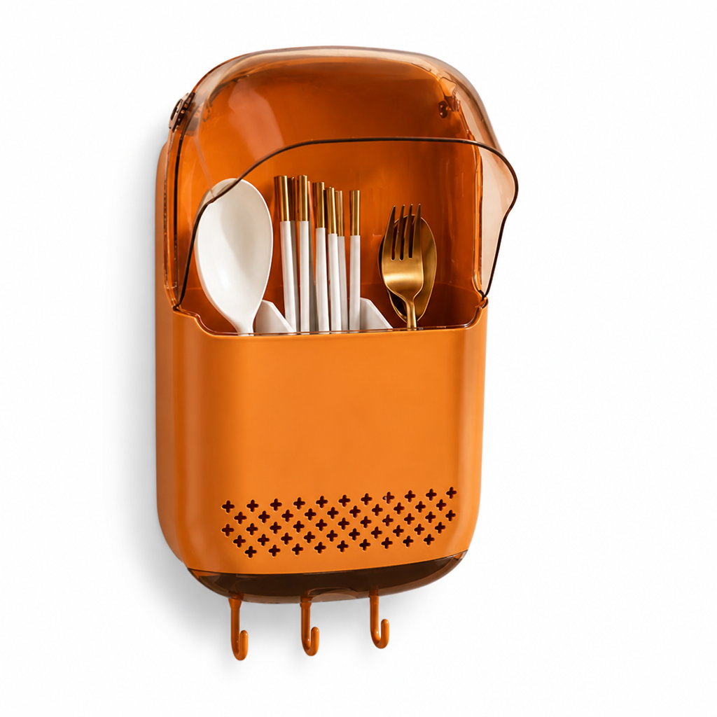Cutlery Holder Wall-Mount No-Drill Dustproof Lid