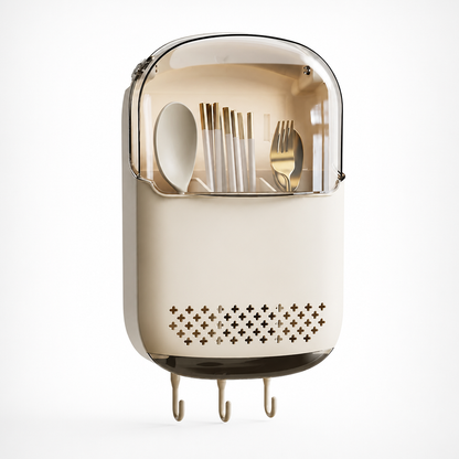 Cutlery Holder Wall-Mount No-Drill Dustproof Lid