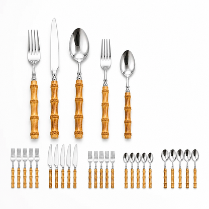 Cutlery Set Bamboo-Style Handles Stainless Steel & Dishwasher Safe