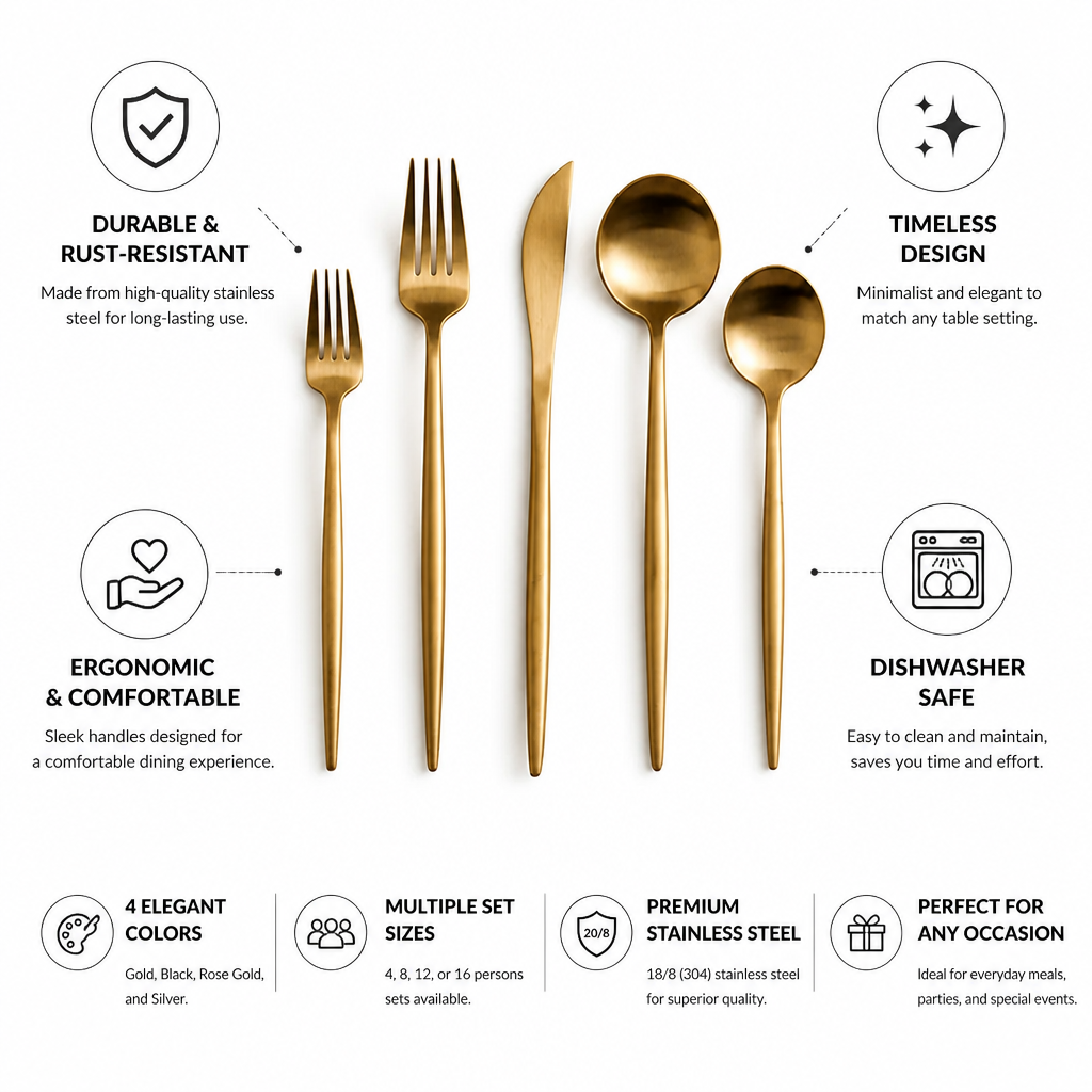 Cutlery Set Matte Stainless Steel Dishwasher Safe
