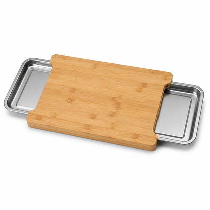 Cutting Board Bamboo Pull-Out Stainless Bowls