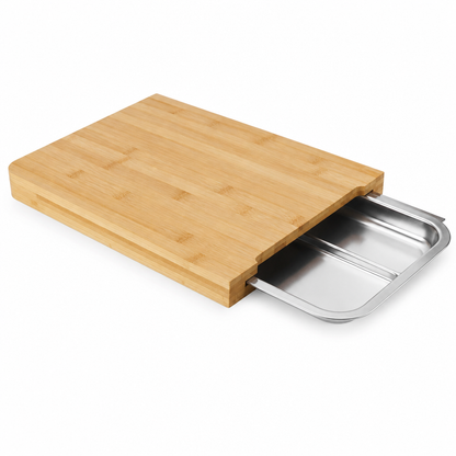 Cutting Board Bamboo Pull-Out Stainless Bowls