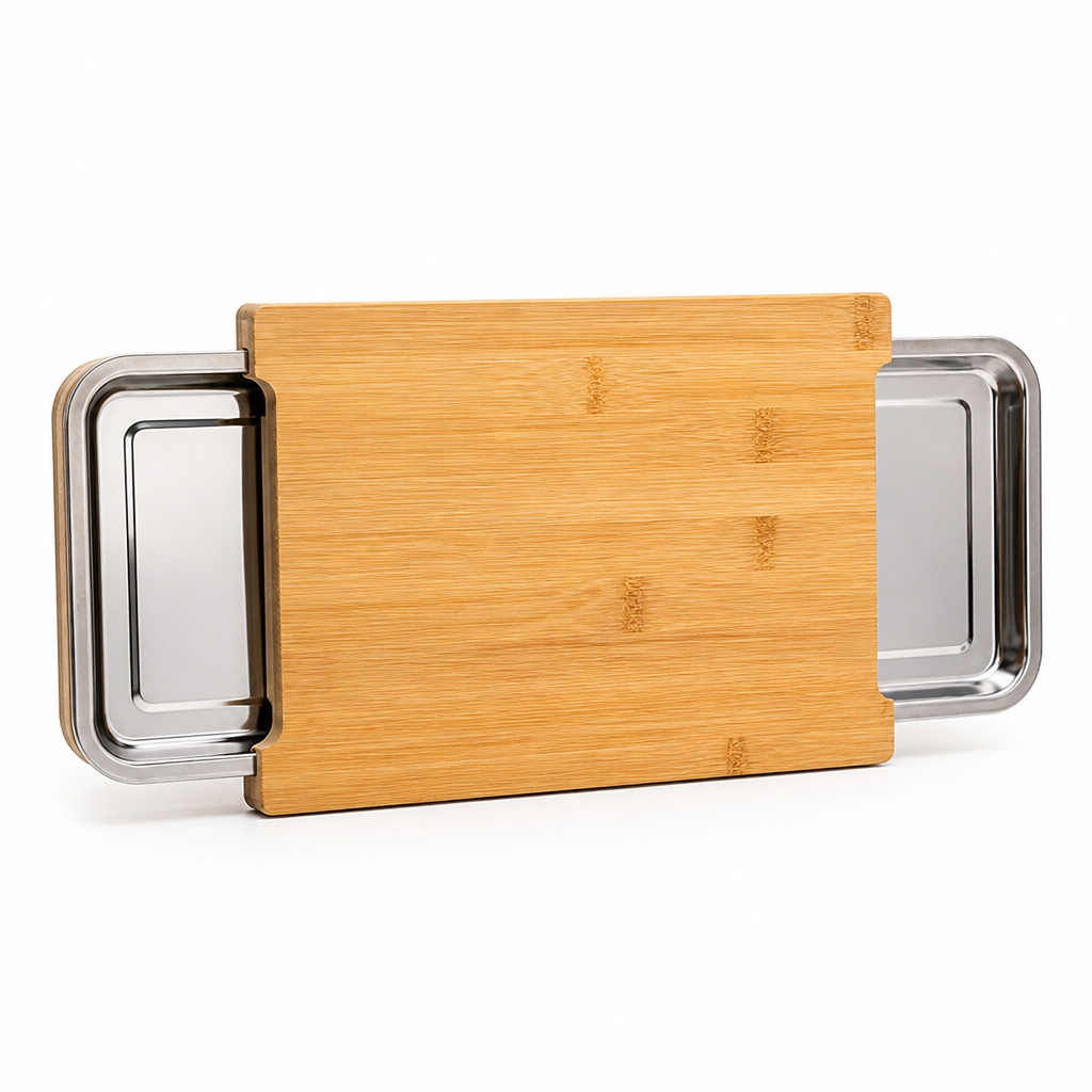 Cutting Board Bamboo Pull-Out Stainless Bowls