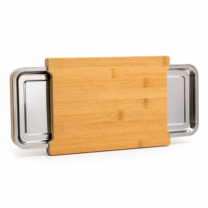 Cutting Board Bamboo Pull-Out Stainless Bowls