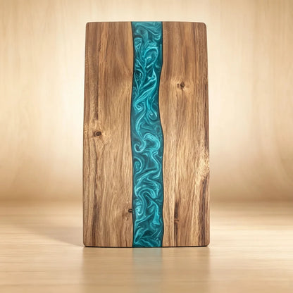 Cutting Board Handcrafted Wooden Turquoise Epoxy Inlay