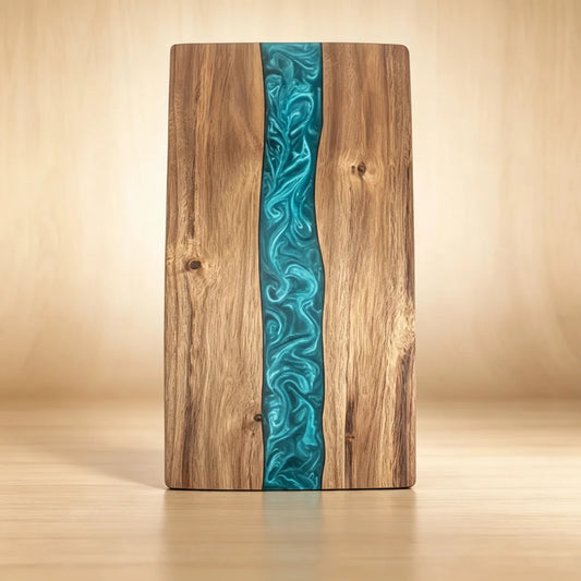 Cutting Board Handcrafted Wooden Turquoise Epoxy Inlay