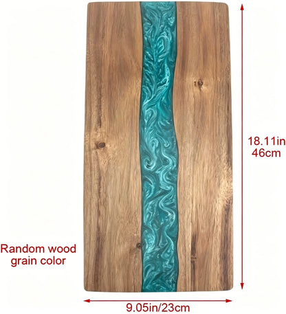 Cutting Board Handcrafted Wooden Turquoise Epoxy Inlay
