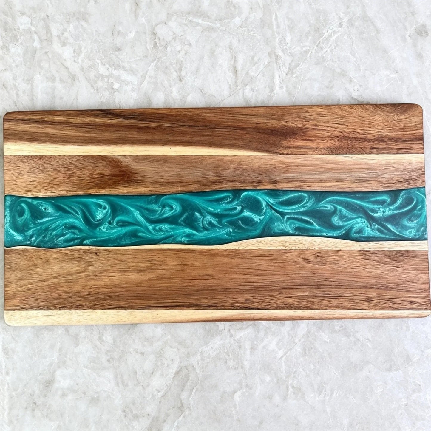 Cutting Board Handcrafted Wooden Turquoise Epoxy Inlay