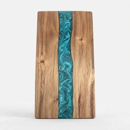 Cutting Board Handcrafted Wooden Turquoise Epoxy Inlay
