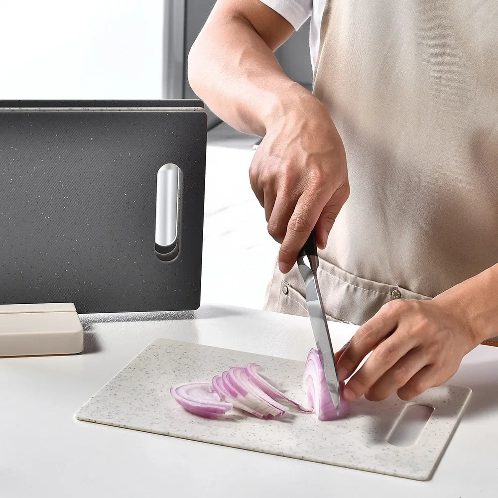 Cutting Board Set Double-Sided Marble Effect Space-Saving Holder