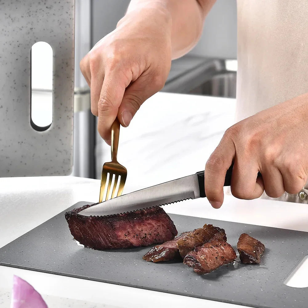 Cutting Board Set Double-Sided Marble Effect Space-Saving Holder