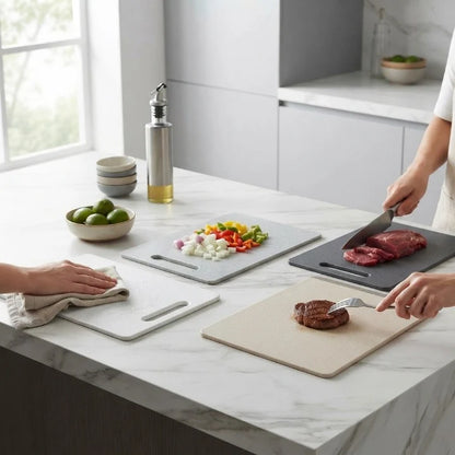 Cutting Board Set Double-Sided Marble Effect Space-Saving Holder