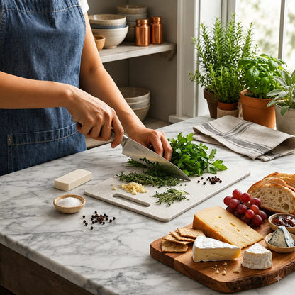 Cutting Board Set Double-Sided Marble Effect Space-Saving Holder