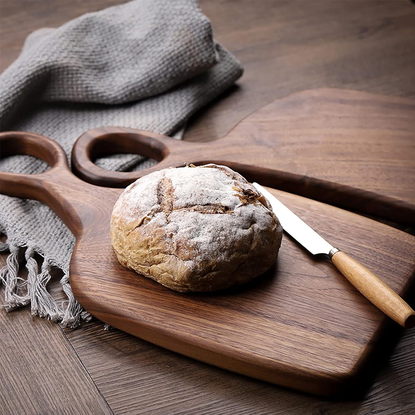 Cutting Board Set Solid Walnut Two-Piece Loop Handles