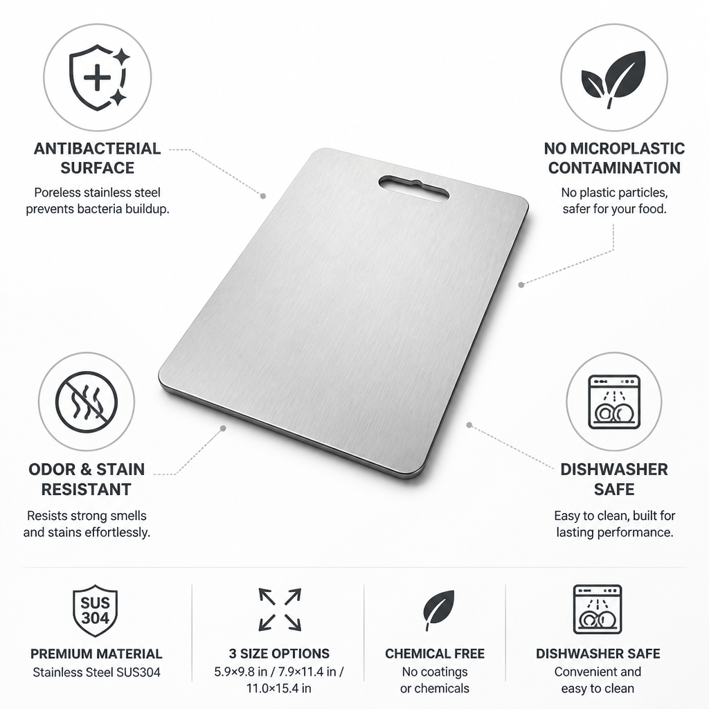 Cutting Board Stainless Steel Poreless Antibacterial Dishwasher Safe