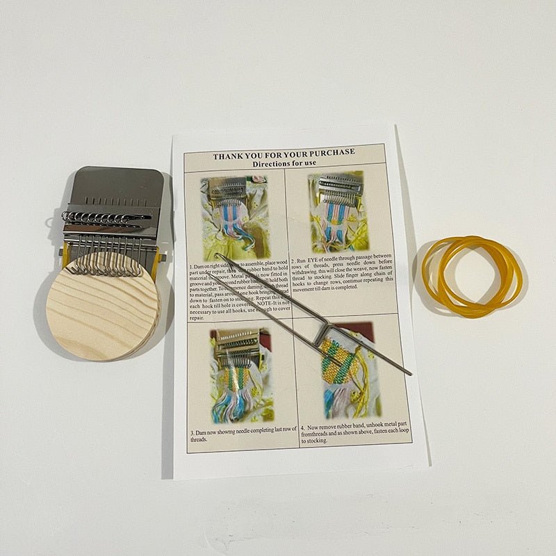 Darning Loom Mini Metal Hooks & Wood Base