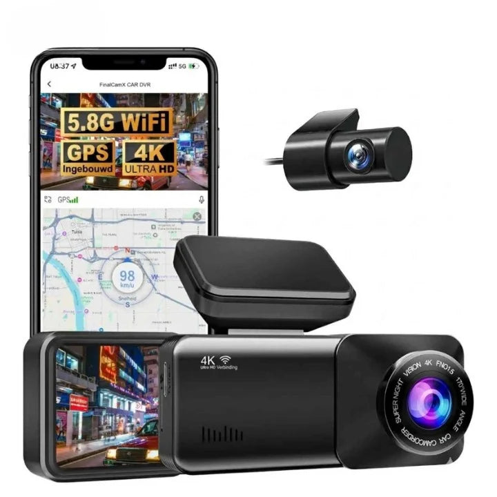 Dash Camera 4K Front 1080P Rear WiFi & GPS