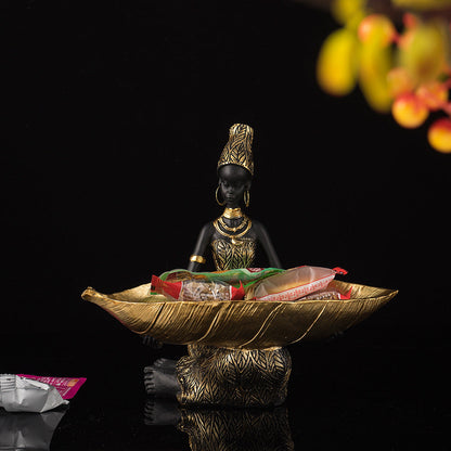 Decorative Bowl Leaf-Shaped Handcrafted Resin Black & Gold