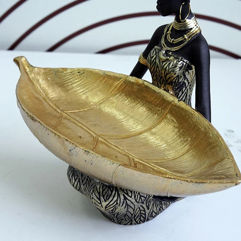 Decorative Bowl Leaf-Shaped Handcrafted Resin Black & Gold