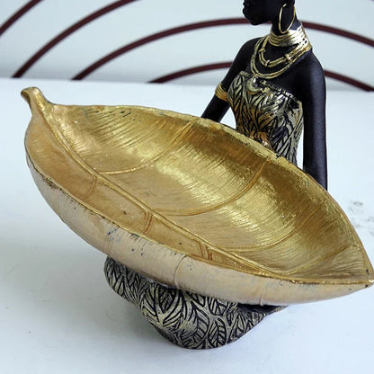 Decorative Bowl Leaf-Shaped Handcrafted Resin Black & Gold
