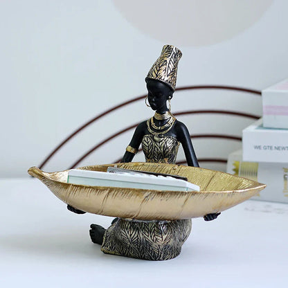Decorative Bowl Leaf-Shaped Handcrafted Resin Black & Gold