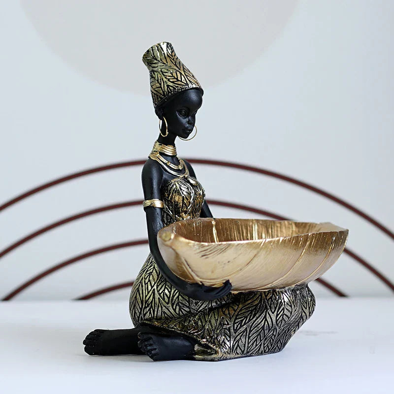 Decorative Bowl Leaf-Shaped Handcrafted Resin Black & Gold