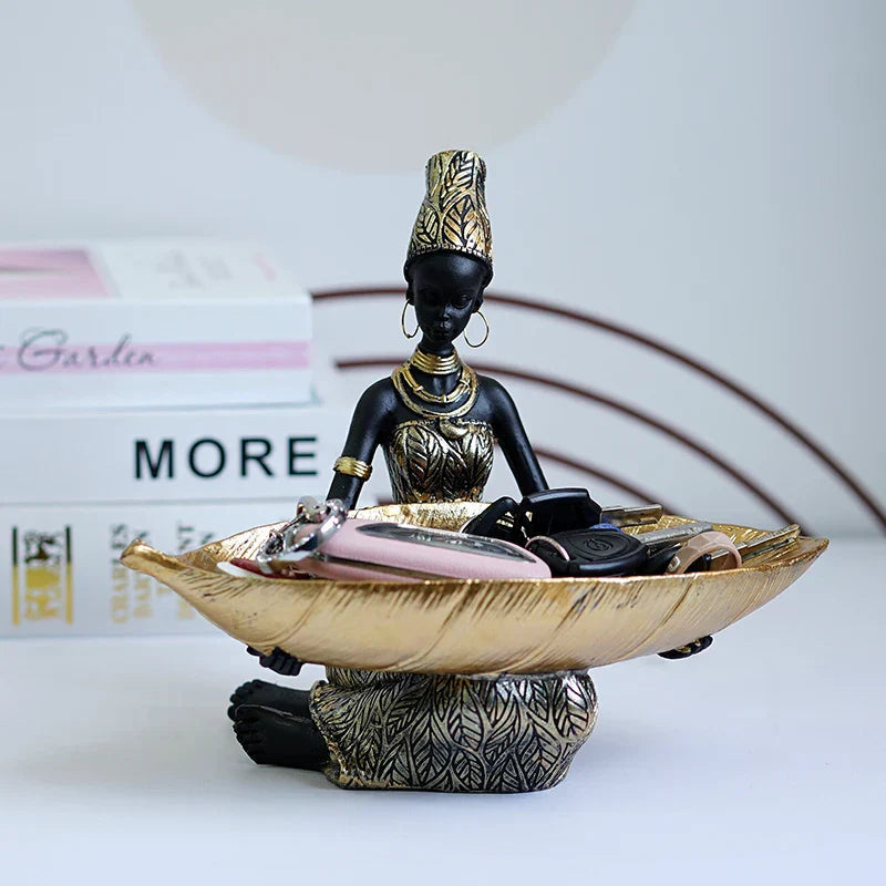 Decorative Bowl Leaf-Shaped Handcrafted Resin Black & Gold