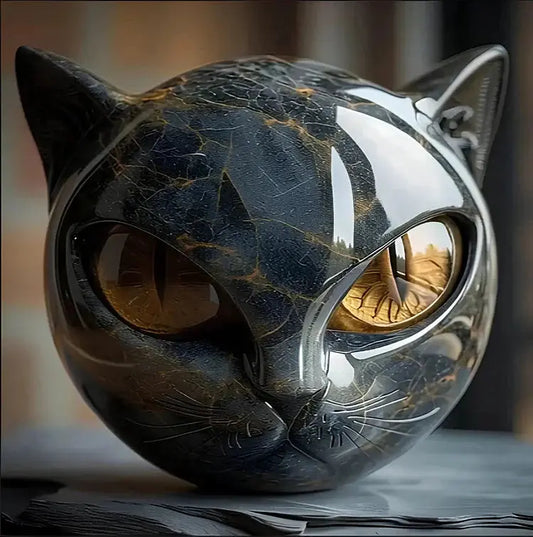 Decorative Cat Sculpture Handcrafted Marble Finish & Colorful Eyes