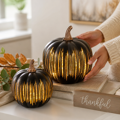 Decorative Pumpkin Glitter Star Warm LED 6-Hour Timer