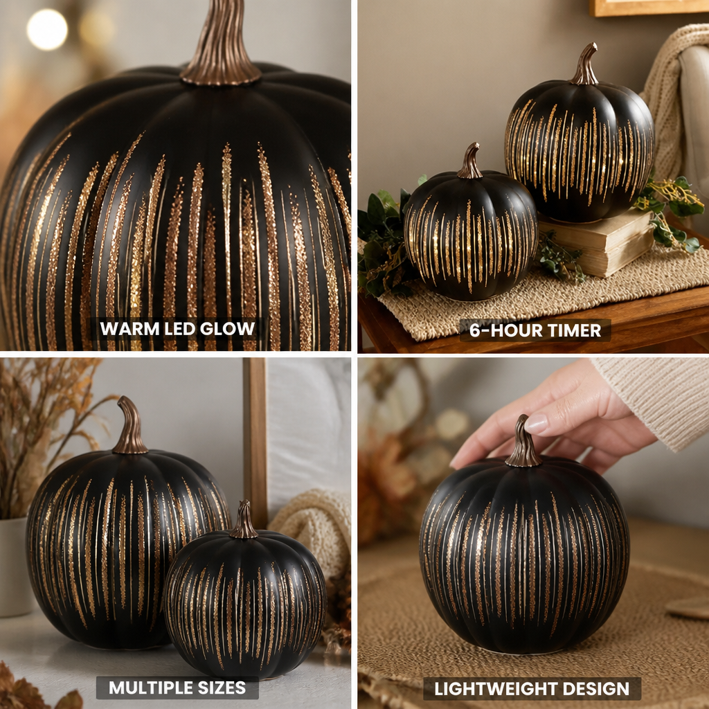 Decorative Pumpkin Glitter Star Warm LED 6-Hour Timer