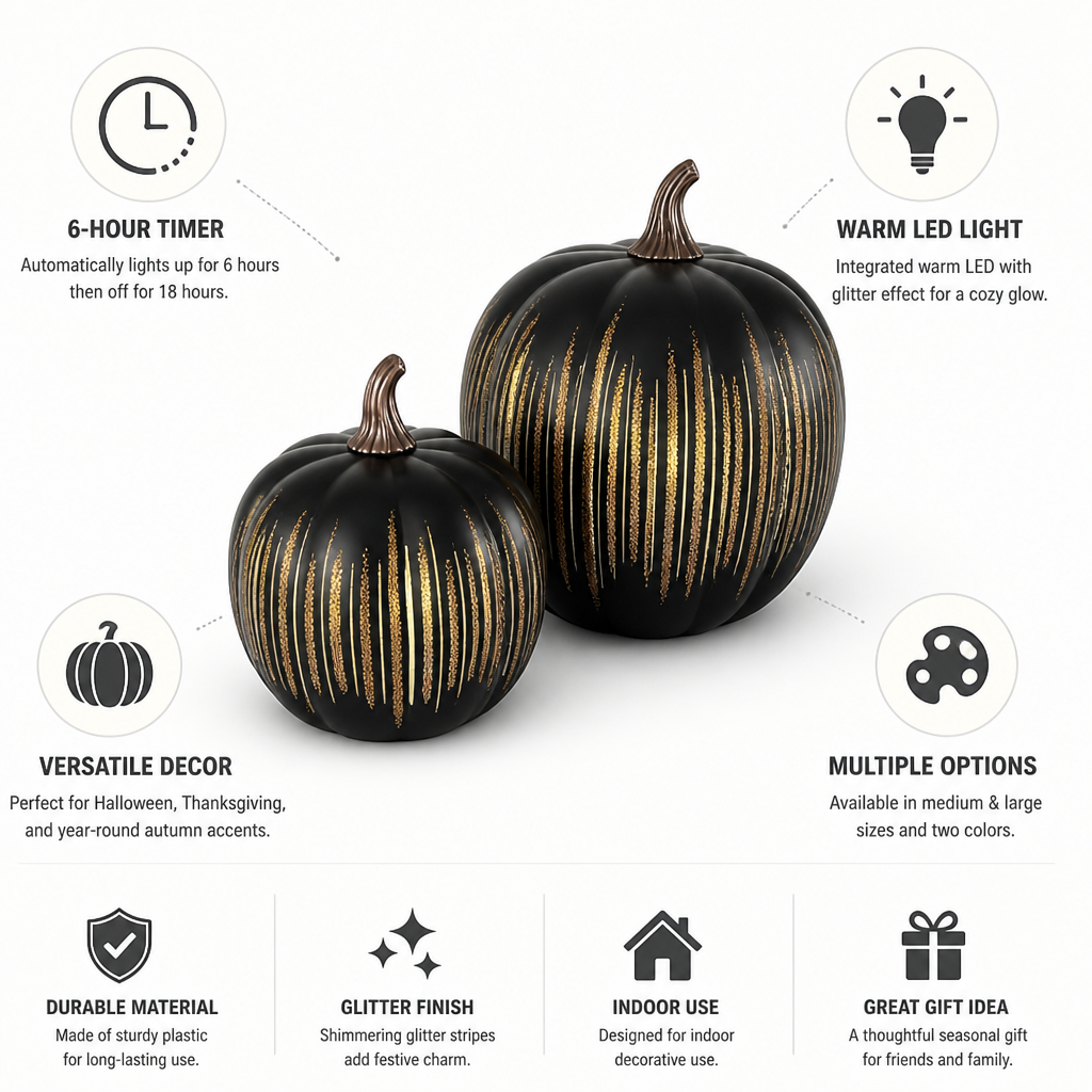 Decorative Pumpkin Glitter Star Warm LED 6-Hour Timer