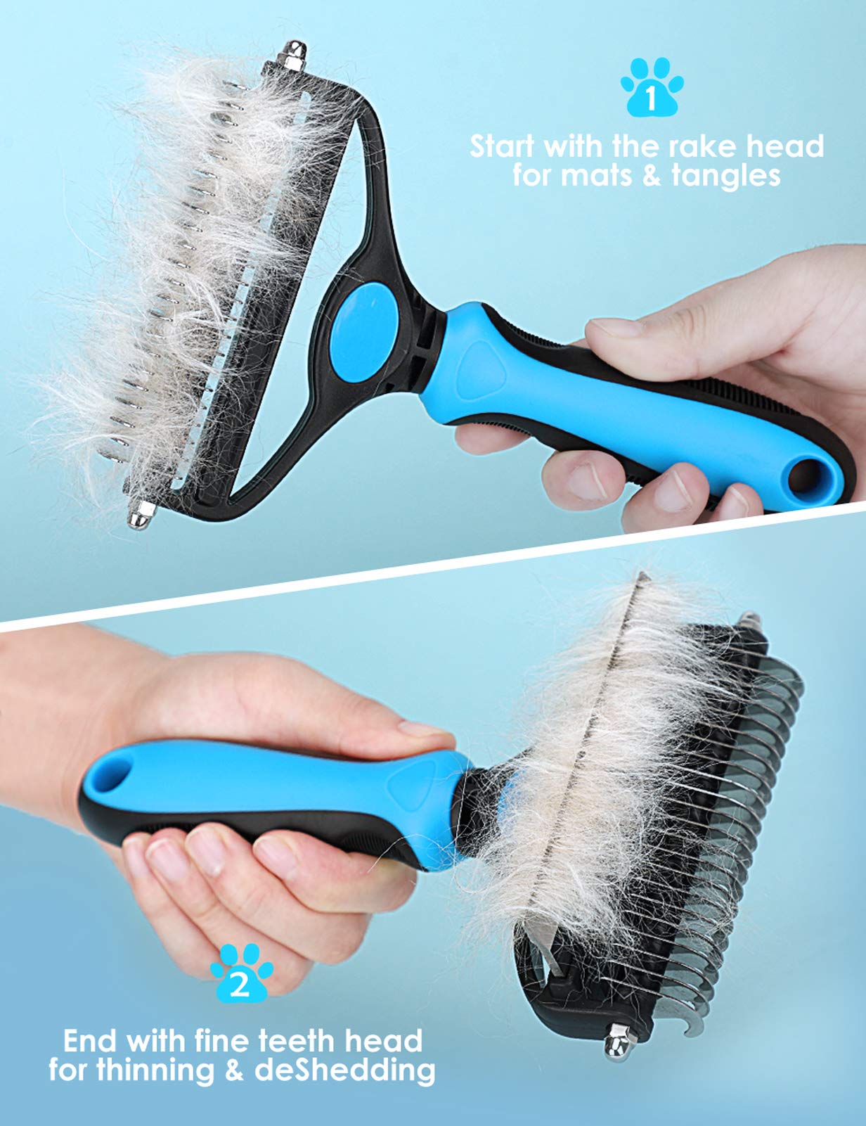 Dematting Brush Double-Sided Rounded Teeth Non-Slip Handle