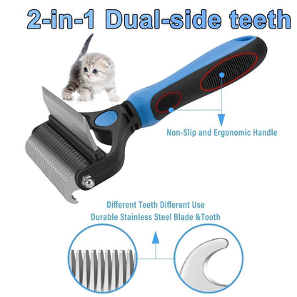 Dematting Brush Double-Sided Rounded Teeth Non-Slip Handle