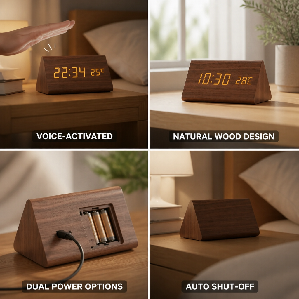 Desk Clock Voice-Activated LED Time & Temperature