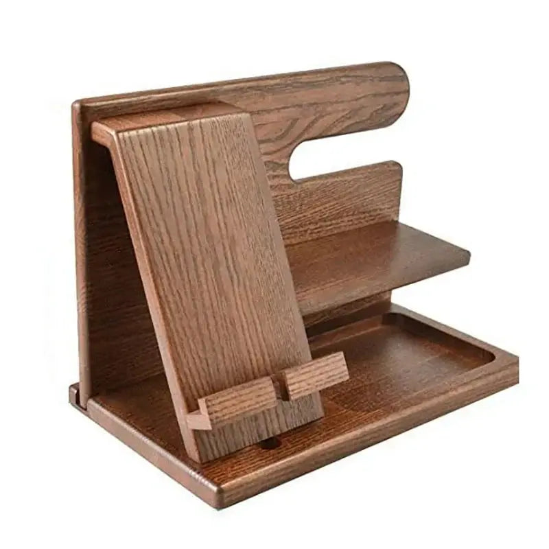 Desk Organizer Walnut Finish Phone Stand & Tray