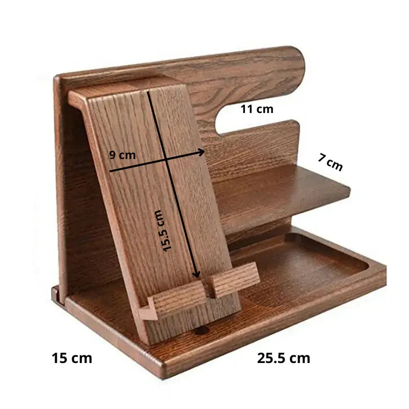 Desk Organizer Walnut Finish Phone Stand & Tray