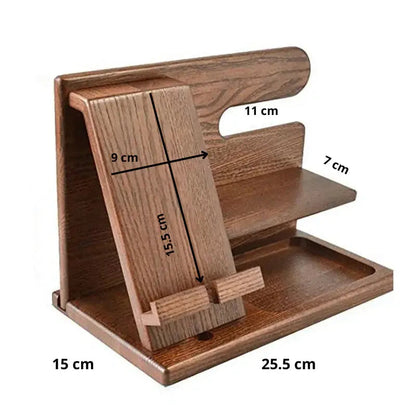 Desk Organizer Walnut Finish Phone Stand & Tray